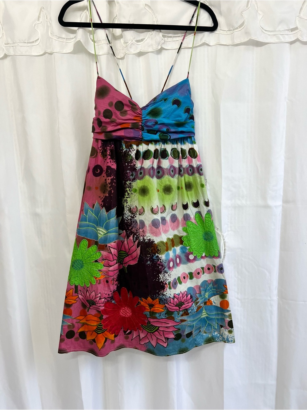 Desigual Y2K Floral Abstract Midi Dress Size 44 Strappy Boho Embroidered US L - Picture 7 of 12